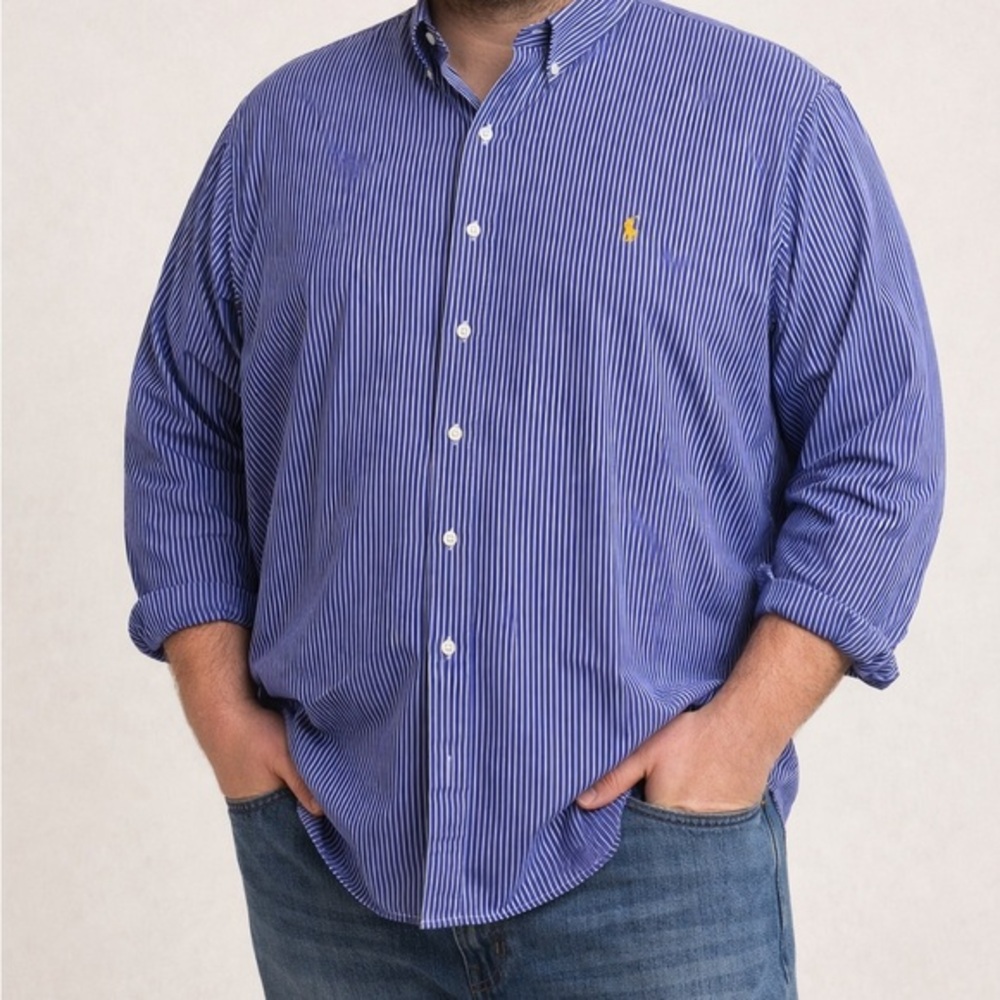 Ralph Lauren Classic Fit Blue Oxford Stripe Button Down Shirt 2XB Big & Tall